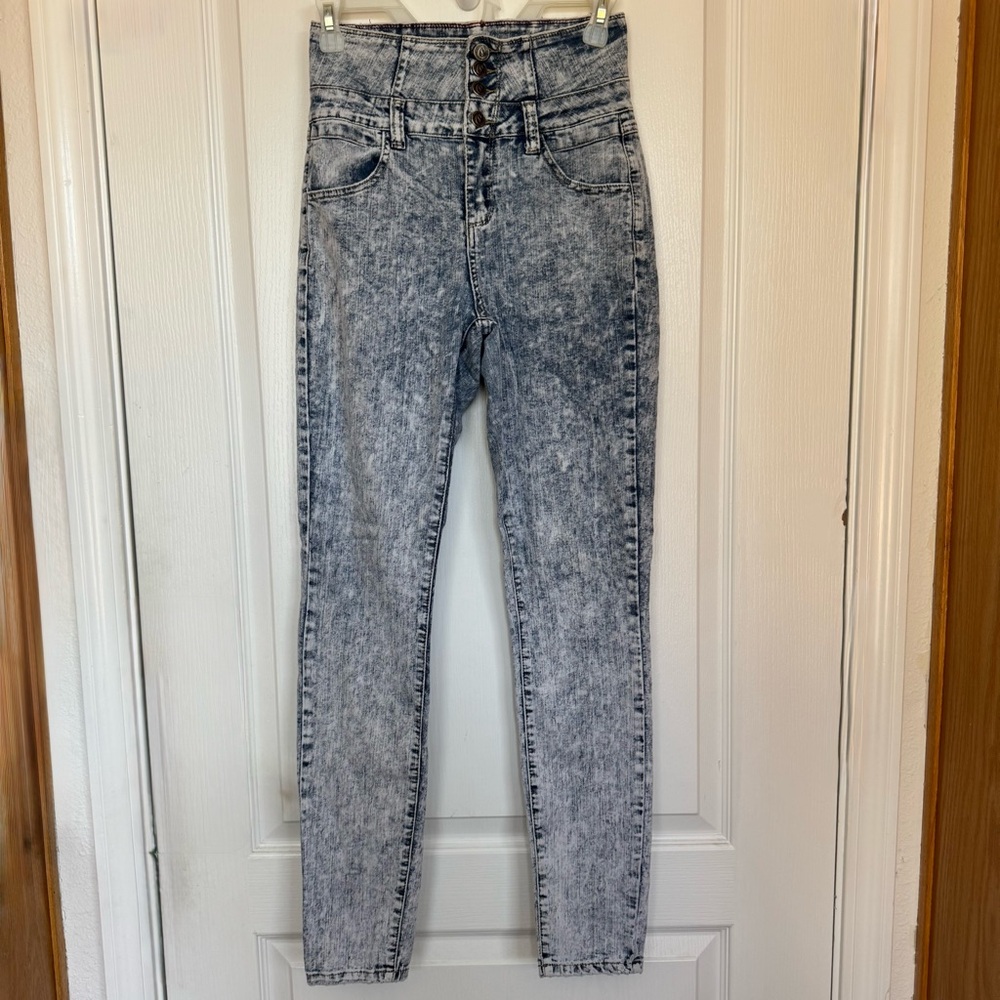 High-Waisted Acid Wash Skinny Jeans
